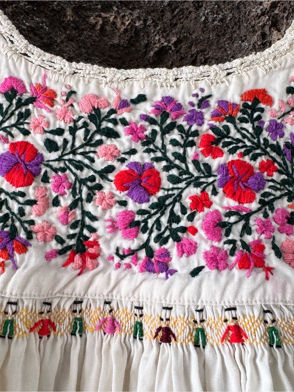 Vintage 60s 70s Cotton Oaxacan Maxi Dress w/ Colorful Floral Hand-Embroidery Med - Picture 14 of 16